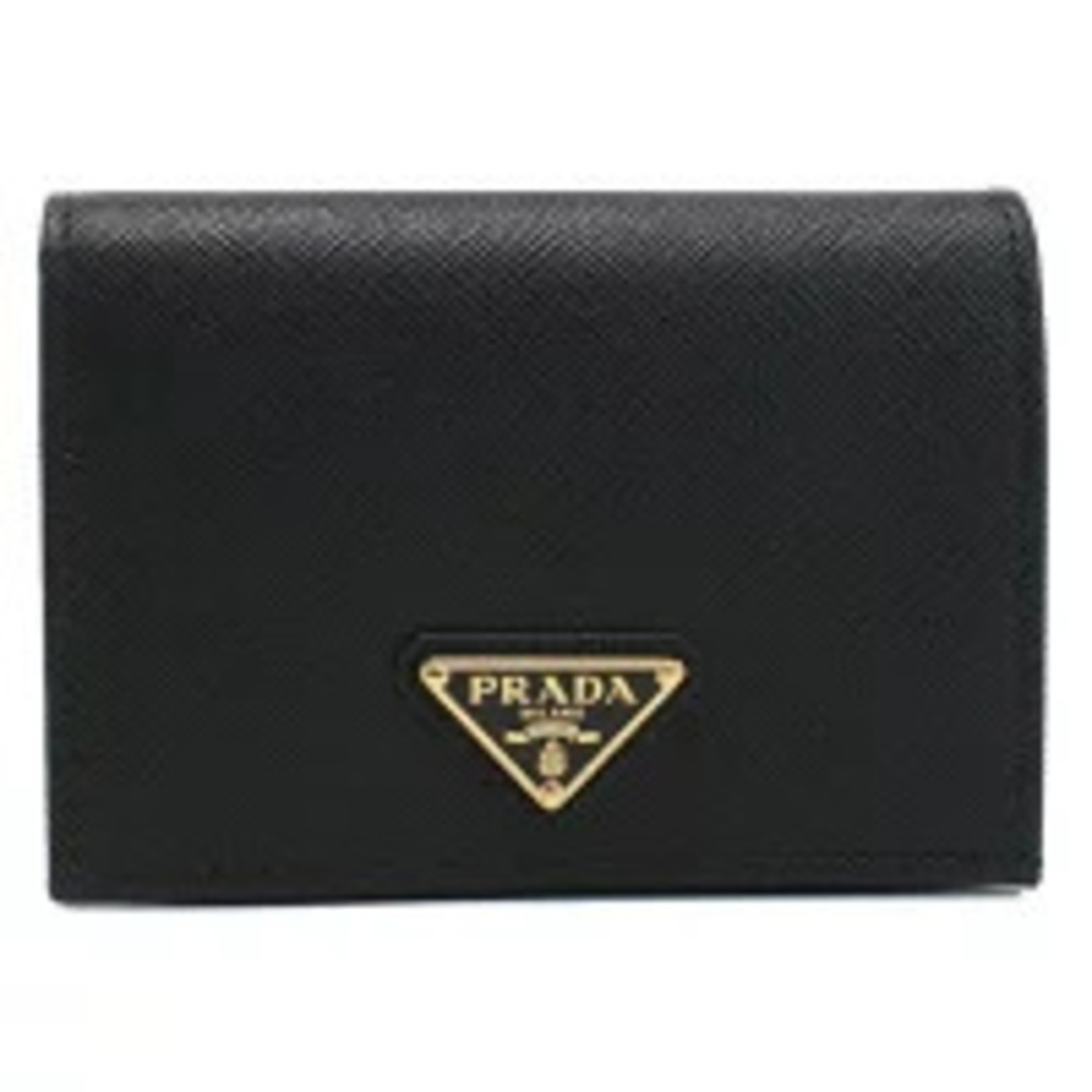 Prada Bi fold Wallet Coin Compact SAFFIANO TRIANGOLO Leather Italy NERO Black